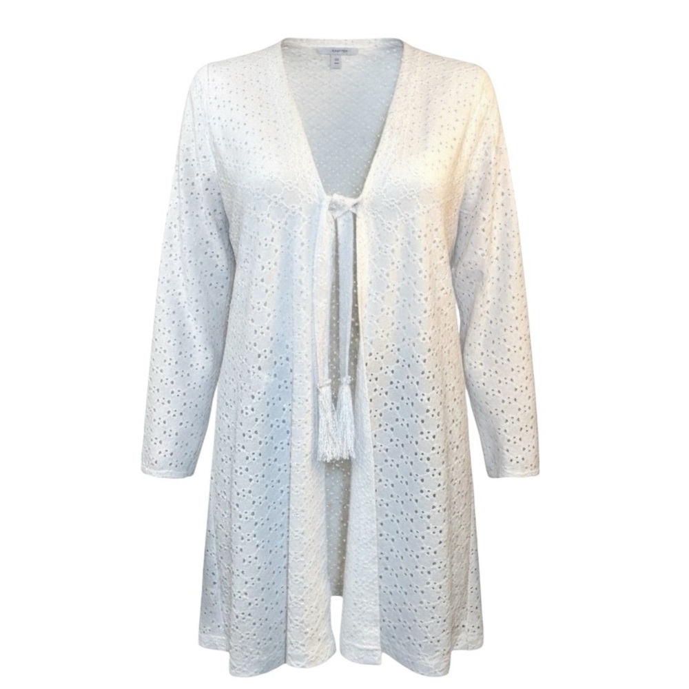 Anna Kay White Eyelet Embroidered Coverup‎ with Tassel Ties – Size M